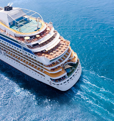 Top view of a large cruise ship in the ocean